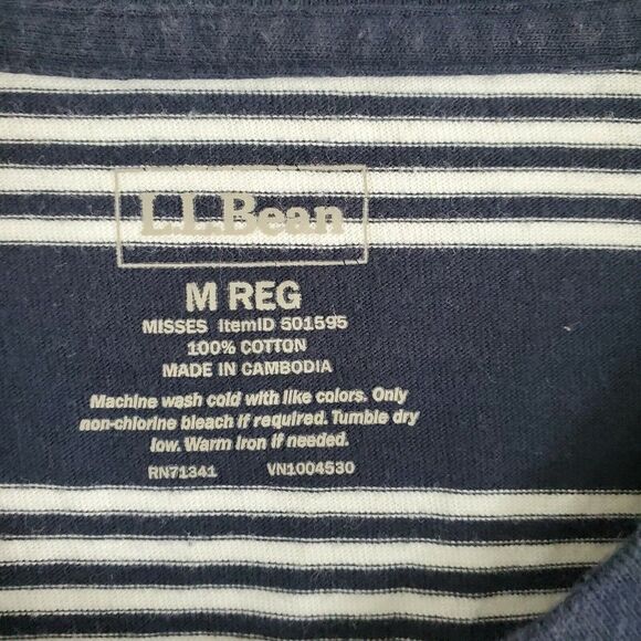 LL Bean Blue White Striped Short Sleeve Tee Shirt Boys Size Medium - Picture 4 of 5
